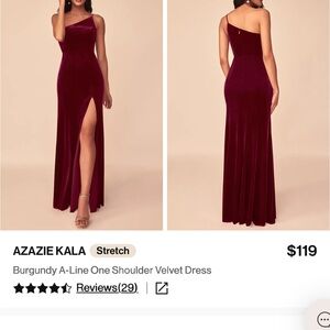 Azazie Kala One Shoulder Velvet Dress in Burgundy